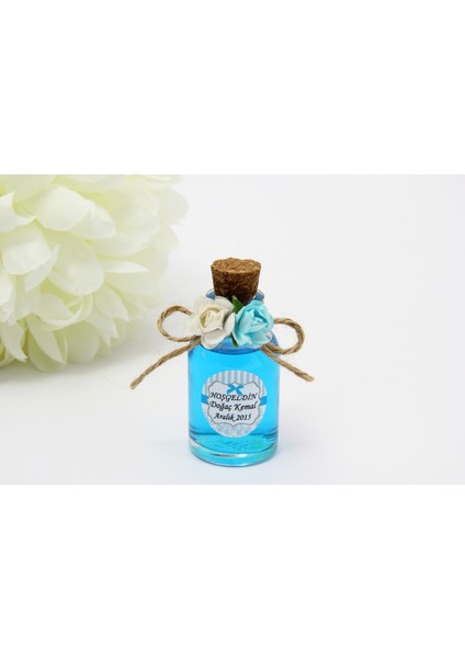 Mantar Tıpalı Şişe Kolonya (25 Cc)-Mavi (Bebek,söz,nişan,nikah,kına,doğumgünü,mevlüt)