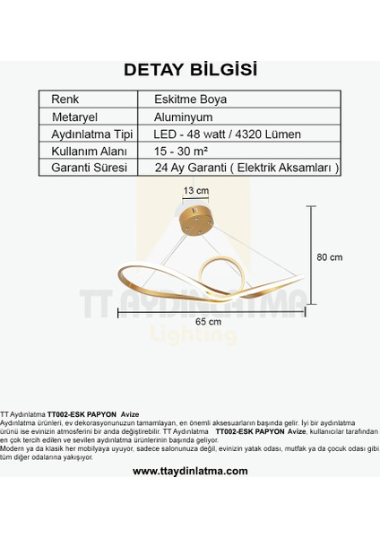 TT002-ESK Tt Aydınlatma Papyon Modeli Eskitme Boyalı LED Avize