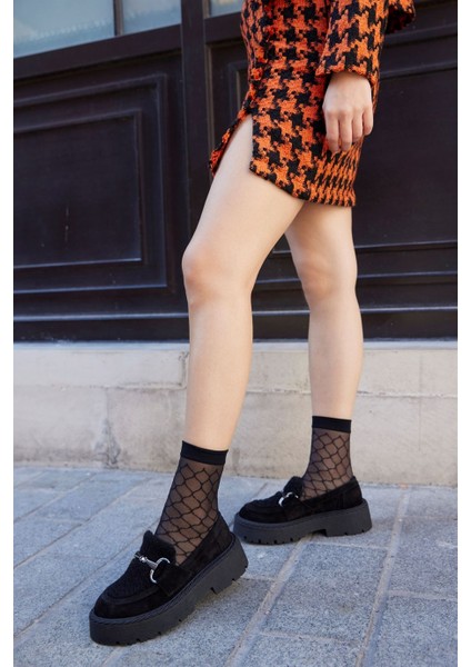 Melani Siyah Süet Kürklü Kadın Laofer Ayakkabı fırsatları