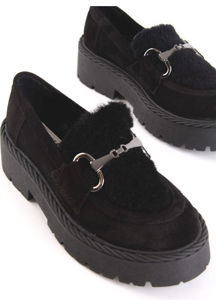 Melani Siyah Süet Kürklü Kadın Laofer Ayakkabı indirimleri