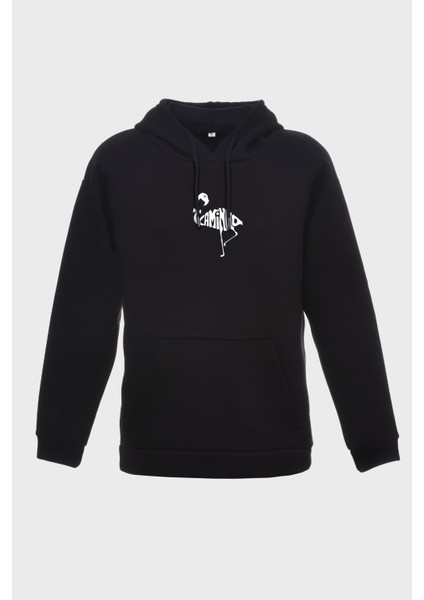 Flamingo Minimal Baskili Kapüşonlu Üç Iplik Sweatshirt Oversize Hoodie