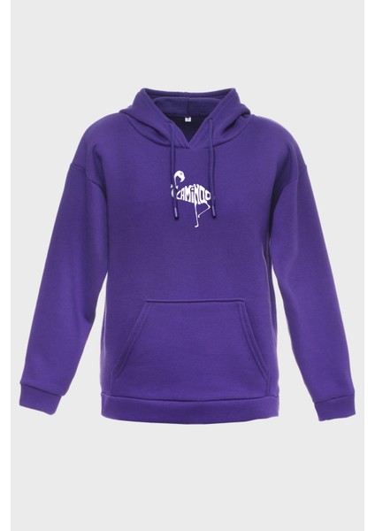 Flamingo Minimal Baskili Kapüşonlu Üç Iplik Sweatshirt Oversize Hoodie