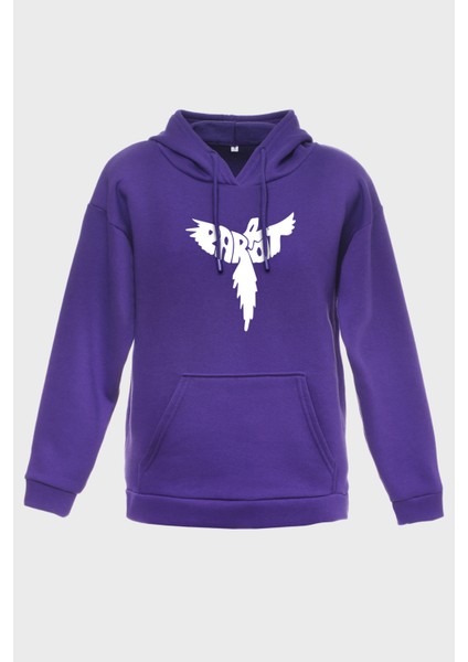 Parot Minimal Baskili Kapüşonlu Üç Iplik Sweatshirt Oversize Hoodie