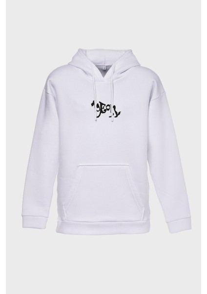 Leon Minimal Baskili Kapüşonlu Üç Iplik Sweatshirt Oversize Hoodie