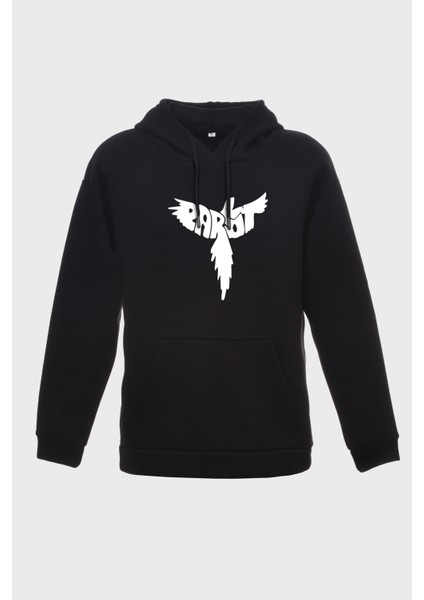 Parot Minimal Baskili Kapüşonlu Üç Iplik Sweatshirt Oversize Hoodie