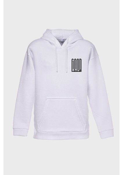 Good Bad Minimal Baskili Kapüşonlu Üç Iplik Sweatshirt Oversize Hoodie