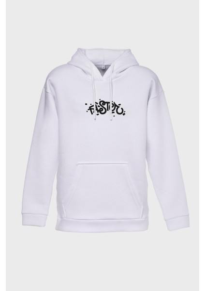 Faster Minimal Baskili Kapüşonlu Üç Iplik Sweatshirt Oversize Hoodie
