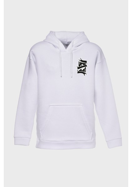 Kart Minimal Baskili Kapüşonlu Üç Iplik Sweatshirt Oversize Hoodie