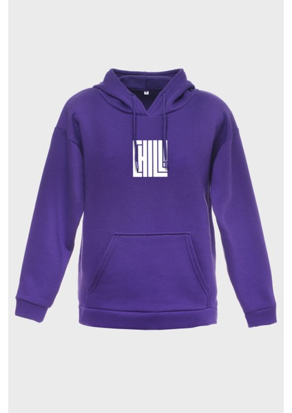 Chill Minimal Baskili Kapüşonlu Üç Iplik Sweatshirt Oversize Hoodie