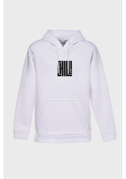 Chill Minimal Baskili Kapüşonlu Üç Iplik Sweatshirt Oversize Hoodie