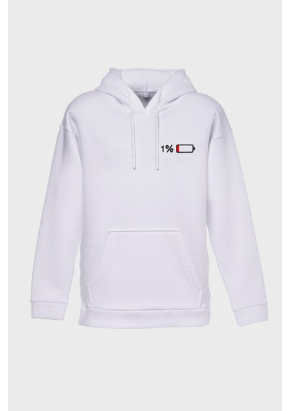 %1 Minimal Baskili Kapüşonlu Üç Iplik Sweatshirt Oversize Hoodie