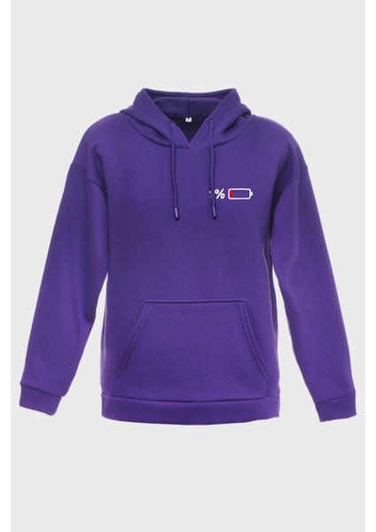 %1 Minimal Baskili Kapüşonlu Üç Iplik Sweatshirt Oversize Hoodie