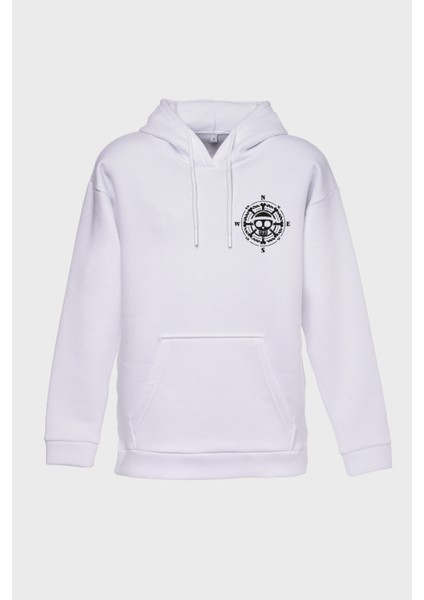 Pusula Minimal Baskili Kapüşonlu Üç Iplik Sweatshirt Oversize Hoodie