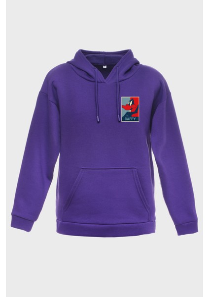 Daffy Minimal Baskili Kapüşonlu Üç Iplik Sweatshirt Oversize Hoodie