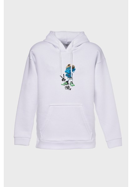 Havali Şirin Minimal Baskili Kapüşonlu Üç Iplik Sweatshirt Oversize Hoodie