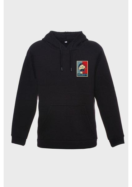 Morty Minimal Baskili Kapüşonlu Üç Iplik Sweatshirt Oversize Hoodie