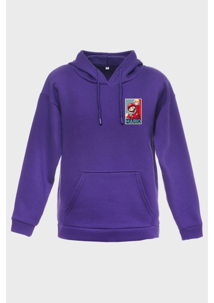 Mario Minimal Baskili Kapüşonlu Üç Iplik Sweatshirt Oversize Hoodie