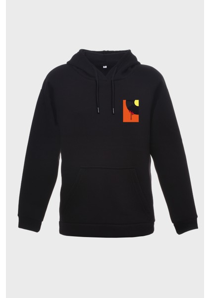 Plak Minimal Baskili Kapüşonlu Üç Iplik Sweatshirt Oversize Hoodie