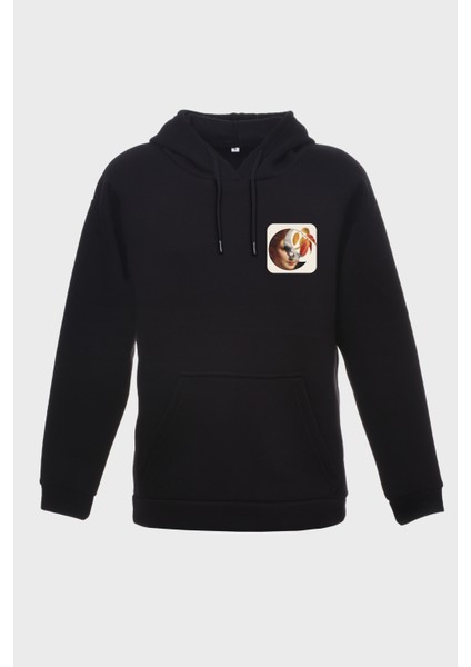 Üç Evre Minimal Baskili Kapüşonlu Üç Iplik Sweatshirt Oversize Hoodie