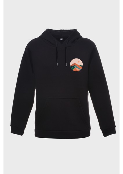 Manzara Minimal Baskili Kapüşonlu Üç Iplik Sweatshirt Oversize Hoodie