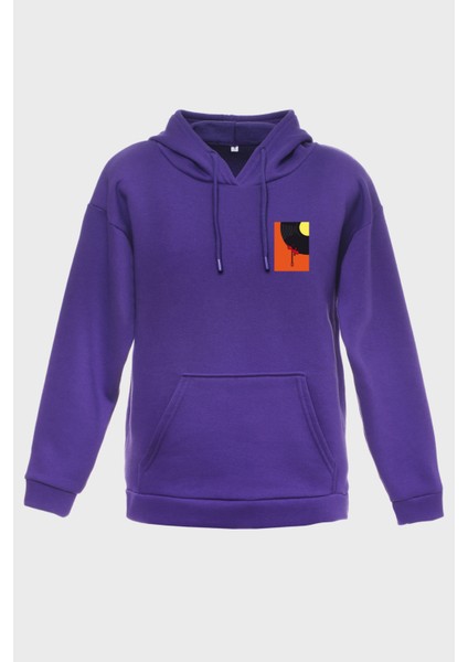 Plak Minimal Baskili Kapüşonlu Üç Iplik Sweatshirt Oversize Hoodie