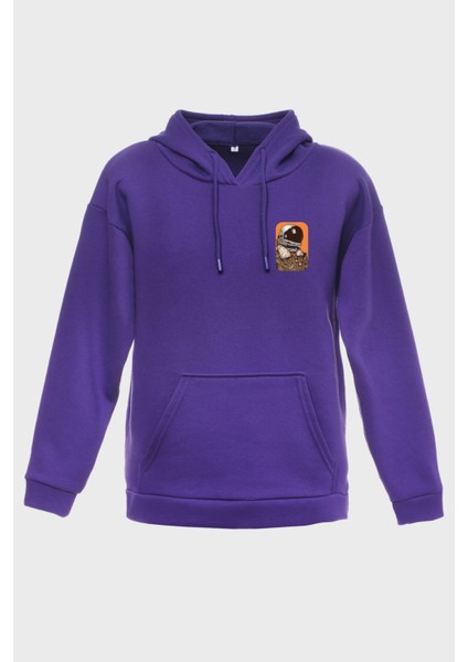 Astronaut Minimal Baskili Kapüşonlu Üç Iplik Sweatshirt Oversize Hoodie