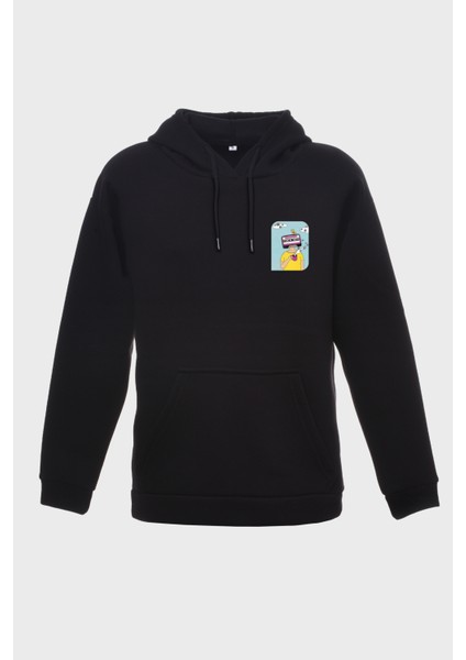 Coffee Tape Minimal Baskili Kapüşonlu Üç Iplik Sweatshirt Oversize Hoodie