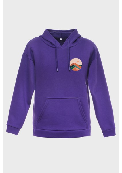 Manzara Minimal Baskili Kapüşonlu Üç Iplik Sweatshirt Oversize Hoodie