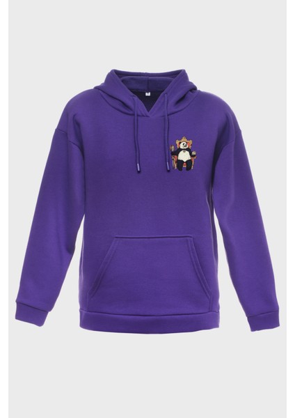 King Panda Minimal Baskili Kapüşonlu Üç Iplik Sweatshirt Oversize Hoodie