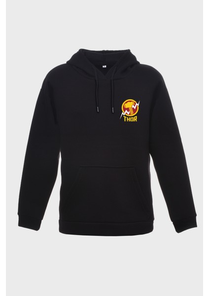 Thor Minimal Baskili Kapüşonlu Üç Iplik Sweatshirt Oversize Hoodie