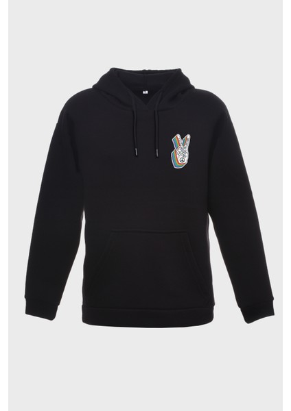 Love Peace Minimal Baskili Kapüşonlu Üç Iplik Sweatshirt Oversize Hoodie