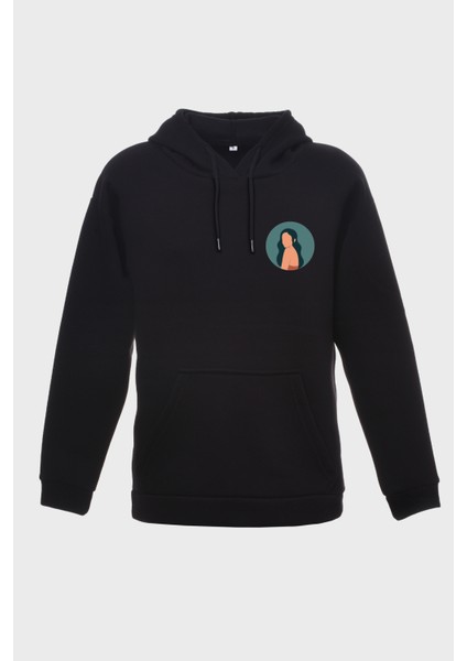 Loss Minimal Baskili Kapüşonlu Üç Iplik Sweatshirt Oversize Hoodie