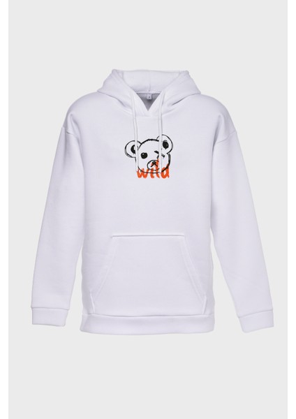 Wild Minimal Baskili Kapüşonlu Üç Iplik Sweatshirt Oversize Hoodie