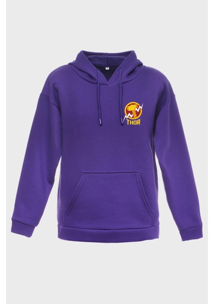 Thor Minimal Baskili Kapüşonlu Üç Iplik Sweatshirt Oversize Hoodie