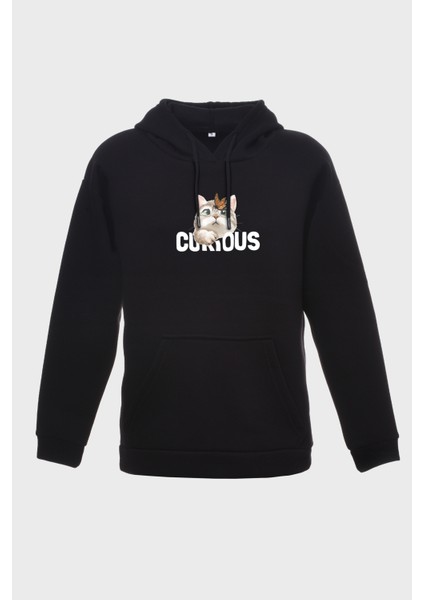 Curious Minimal Baskili Kapüşonlu Üç Iplik Sweatshirt Oversize Hoodie