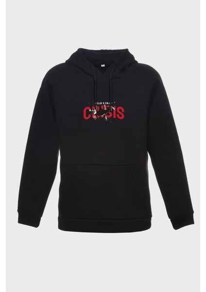 Crisis Minimal Baskili Kapüşonlu Üç Iplik Sweatshirt Oversize Hoodie