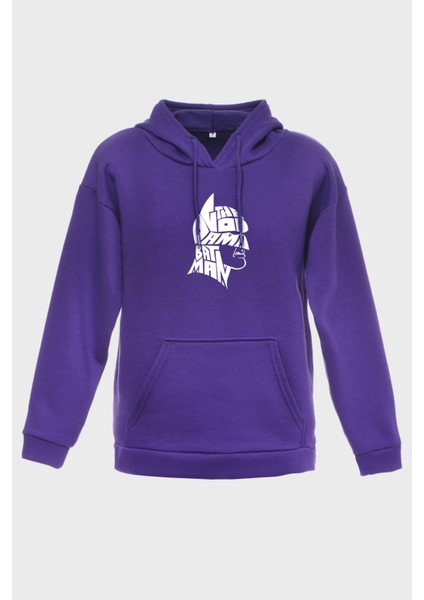 Batman Minimal Baskili Kapüşonlu Üç Iplik Sweatshirt Oversize Hoodie