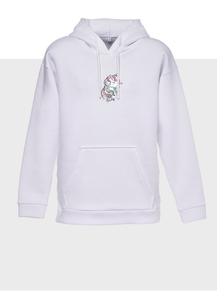 Unicorn Minimal Baskili Kapüşonlu Üç Iplik Sweatshirt Oversize Hoodie