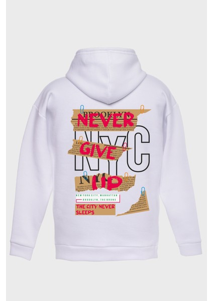 Nyc Sirt Baskili Kapüşonlu Üç Iplik Sweatshirt Oversize Hoodie