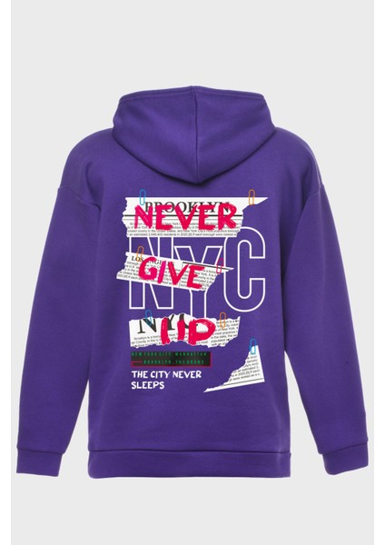 Nyc Sirt Baskili Kapüşonlu Üç Iplik Sweatshirt Oversize Hoodie