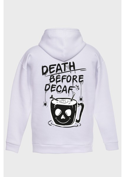 Death Before Sirt Baskili Kapüşonlu Üç Iplik Sweatshirt Oversize Hoodie