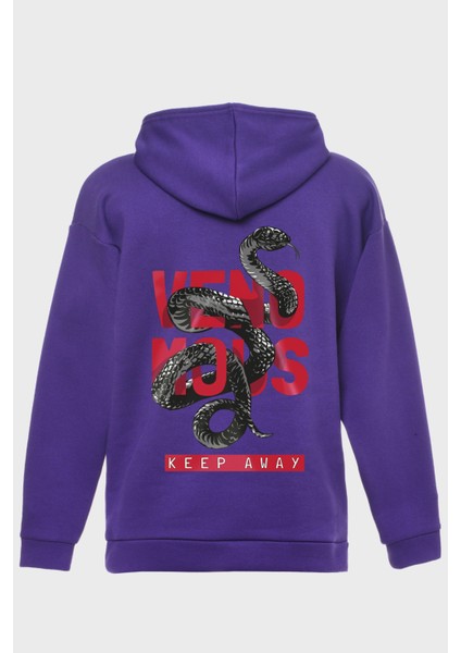 Venamous Sirt Baskili Kapüşonlu Üç Iplik Sweatshirt Oversize Hoodie