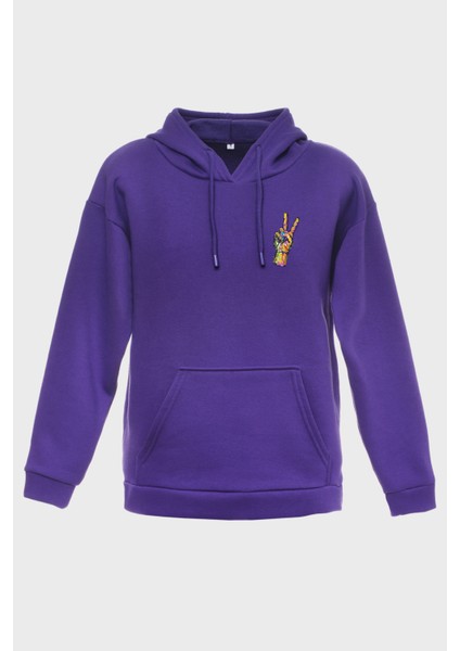Peace Sirt Baskili Kapüşonlu Üç Iplik Sweatshirt Oversize Hoodie