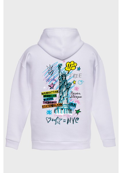 Freedom 2 Sirt Baskili Kapüşonlu Üç Iplik Sweatshirt Oversize Hoodie