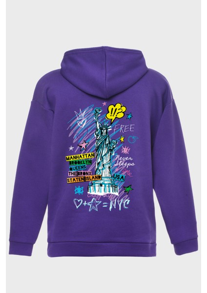 Freedom 2 Sirt Baskili Kapüşonlu Üç Iplik Sweatshirt Oversize Hoodie