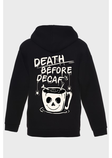 Death Before Sirt Baskili Kapüşonlu Üç Iplik Sweatshirt Oversize Hoodie