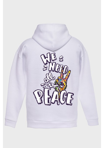 Peace Sirt Baskili Kapüşonlu Üç Iplik Sweatshirt Oversize Hoodie