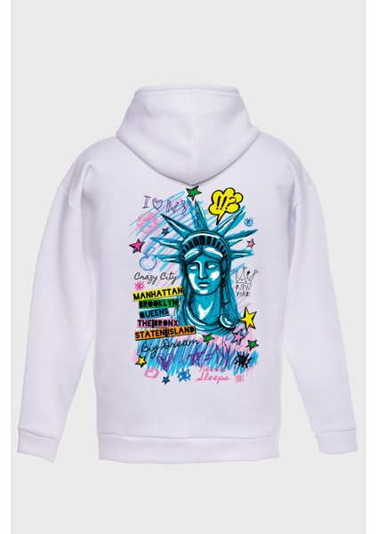 Freedom Sirt Baskili Kapüşonlu Üç Iplik Sweatshirt Oversize Hoodie