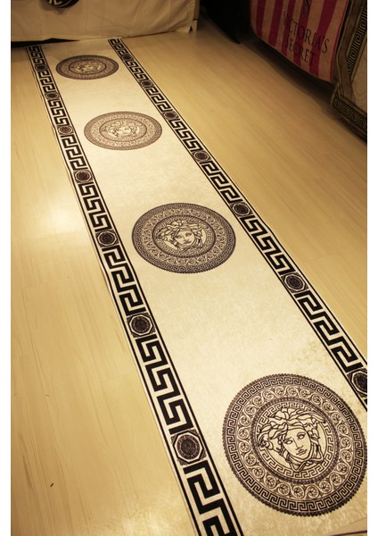 Medusa Motif Beyaz Halı-Yolluk Süngerli Yüzey-Deri Taban fiyatları