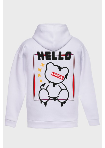 Hello Sirt Baskili Kapüşonlu Üç Iplik Sweatshirt Oversize Hoodie